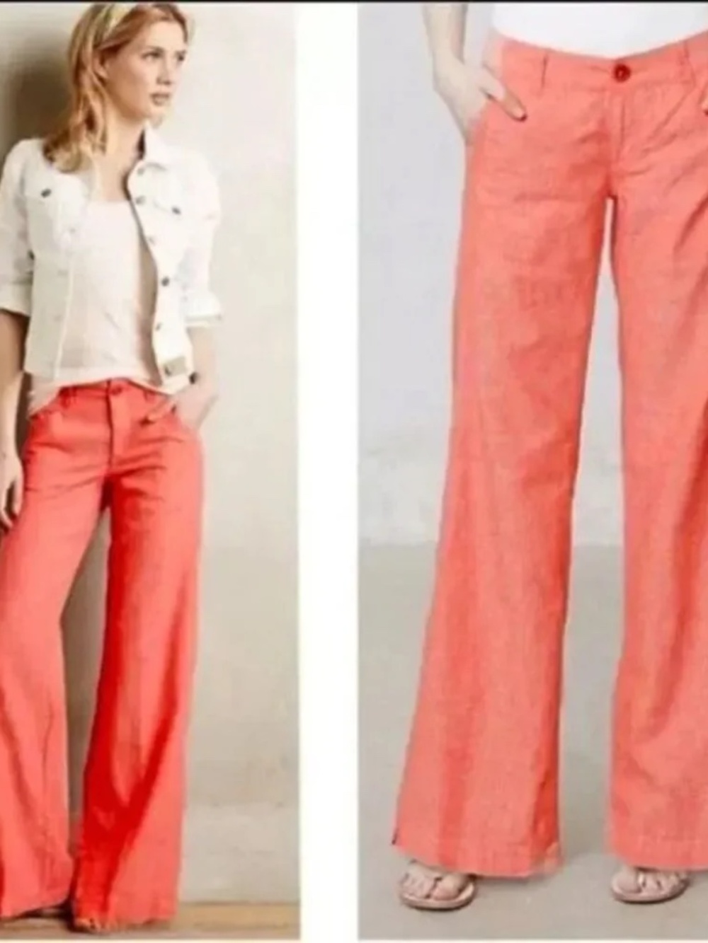 Anthropology Pilcro And The Letterpress Coral Linen/Cotton Blend Pants Size 4